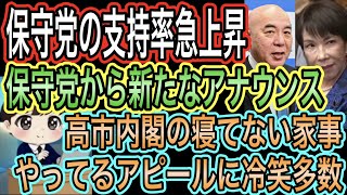 【日本保守党】支持率急上昇！安定感？／保守党から新アナウンス／高市内閣の寝てないアピールに冷笑多数！