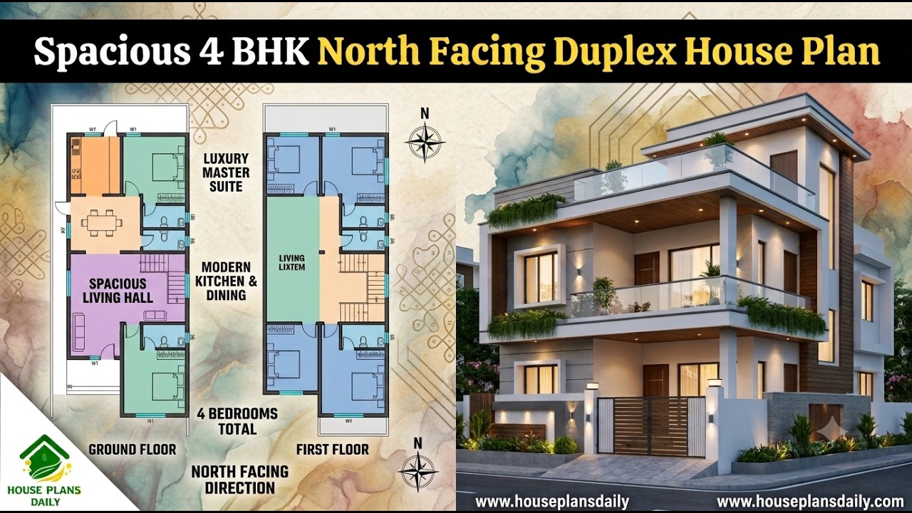Spacious 4BHK North Facing Duplex House Plan
