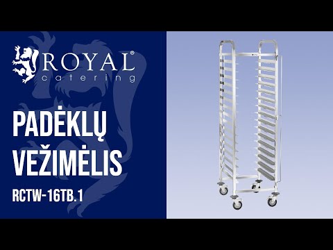 vaizdo įrašas - Padėklų vežimėlis - 16 padėklų lentynų