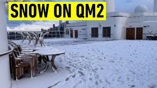 Snow Covered Ocean Liner - Queen Mary 2 covered in Snow