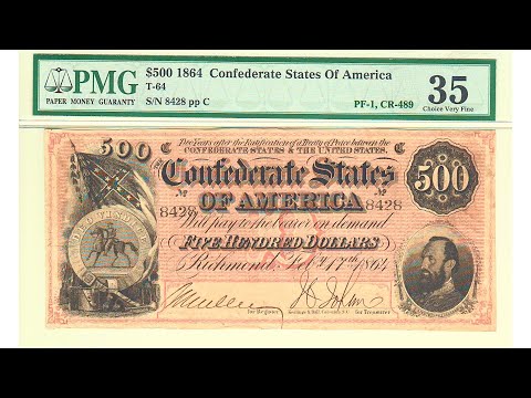 Confederate Gen. Stonewall Jackson $500 1864 CSA T-64 Civil War Currency