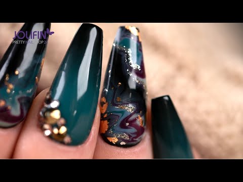 Nailart: „Autumn Marble“ mit Press-On Ballerina Tips und jolifin LAVENI Shellac / Tutorial