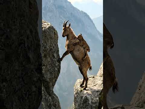 Mama Goat Teaches Baby Goat to Jump Across a Dangerous Cliff