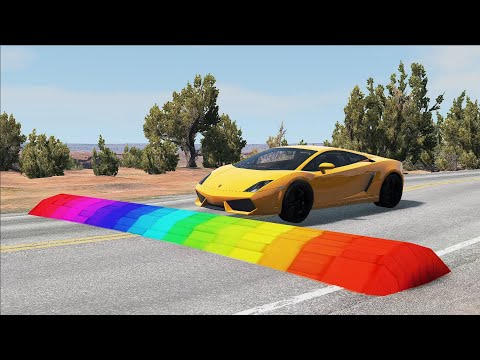 Cars vs Rainbow Speed Bumps – BeamNG.Drive