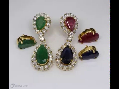 Unique Designer Real Diamond Earring with Interchangable Emerald, Ruby and Sapphire