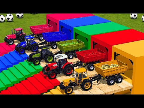 CLAAS vs CASE vs FIAT vs VALTRA vs PORSCHE TRACTORS BATTLE WITH SOCCER BALLS - Farming simulator 22