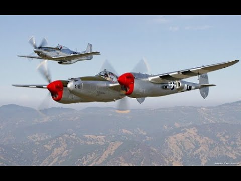 Mustang P 51 and P 38 Lightning Aerial Combat Footage  - World War II warbirds-Unseen flight Footage