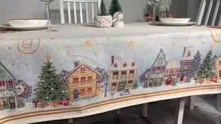 Christmas night at Christmas town tablecloth, Rectangle, square tablecloth, table decoration,