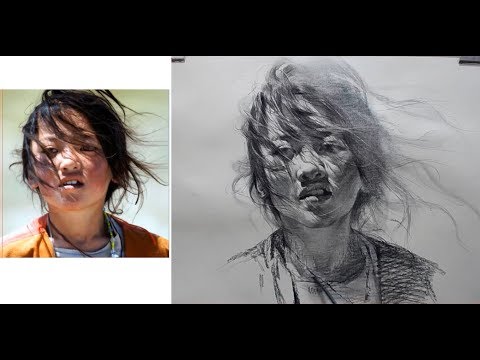 Portrait of girl with blowing hair in wind Drawing - YouTube