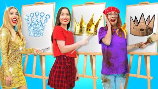 SUPER RICH VS RICH VS POOR ART CHALLENGE || Drawing Hacks And Art Ideas by 123 GO! FOOD
