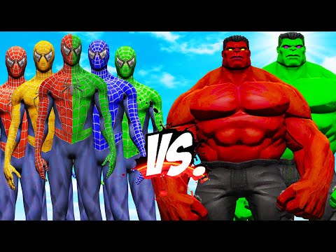 RED HULK "Combined" GREEN HULK VS TEAM SPIDER-MAN COLOR - EPIC SUPERHEROES WAR