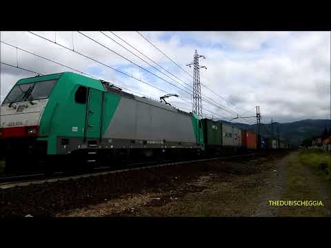 LE E.483 CON COILS E CONTAINER IN TRANSITO A ARQUATA S. (AL) SAB. 4 - 6 - 2016.