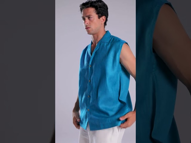 تيشيرت كت رجالي كتان لون تيفاني