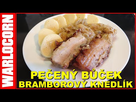 Pečený vepřový bok s cibulí a česnekem, bramborový knedlík, zelí