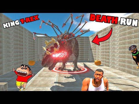 SHINCHAN DEATH RUN KING T-REX vs CHOP and AMAAN  Animal Revolt Battle Simulator Hindi WHO CAN PASS ?