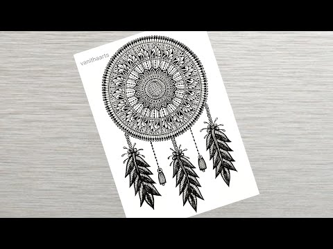 How to draw Dream Catcher mandala art Easy mandala drawing How to draw Mandala for Beginners