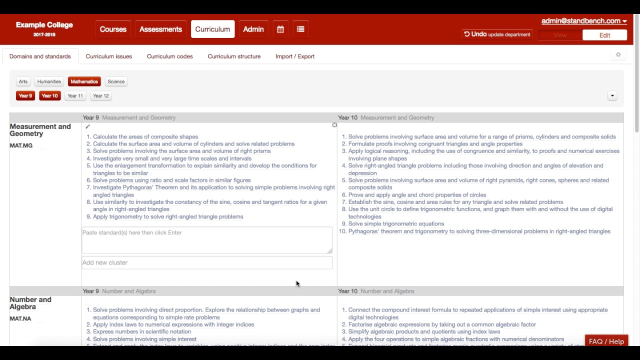 Curriculum structure