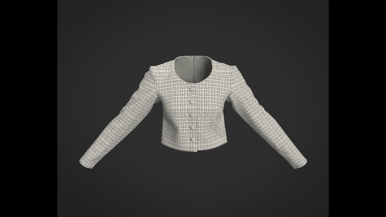 Stylish Designer Tweed Crop Jacket CLO 3D model