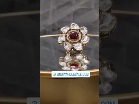 Brass women pink color american diamond finger ring (adr397p...