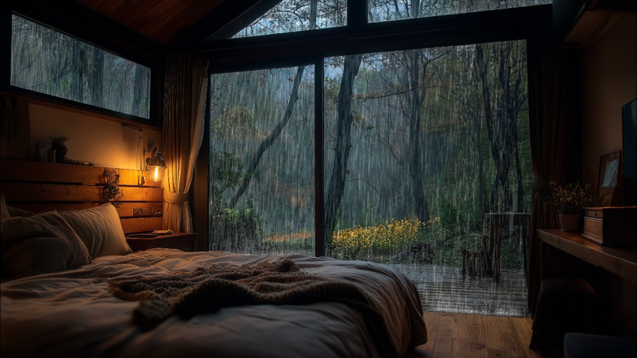 Heavy Rain Sounds in Cozy Wooden Cabin | Best White Noise for Sleeping 🌧️