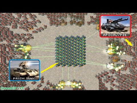 100 Elite Prism Tanks surrounded by 1000 Apocalypse (walls included) - Red Alert 2