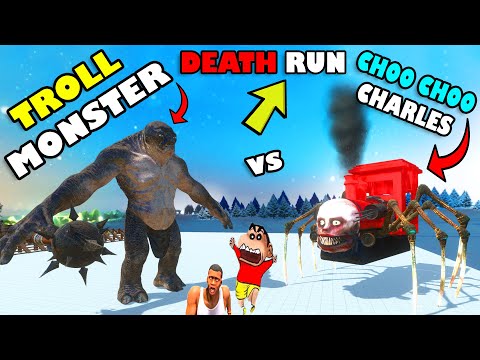 REAL CHOO CHOO CHARLES vs TROLL MONSTER DEATH RUN SHINCHAN and CHOP in ARBS Dinosaur Game