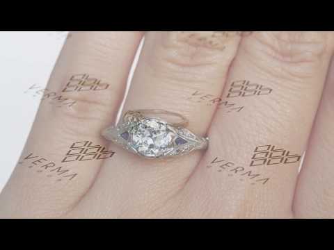 Circa 1920's Art Deco Platinum GIA Certified .94ct Circular Brilliant Cut Diamond Engagement Ring