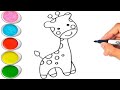 Cute & Step By Step Giraffe Drawing Colouring Painting for kids Toddlers @PlayWithColours482