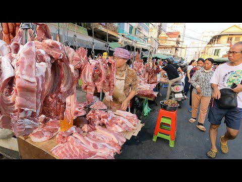 Cambodian Food Market Compilation - Fresh Meat, Pork, Fish, Vegetables & More @Russian Market