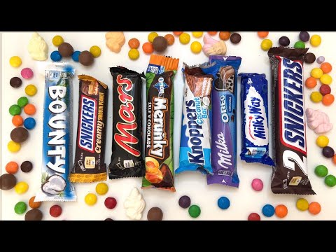 Lots of Mars Snickers Bounty Milka Oreo Milky Way - Apricot Jelly Сhocolate Bar Opening Candy ASMR