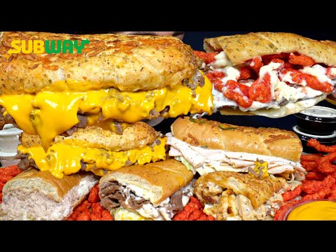 ASMR MUKBANG SUBWAY EXTRA LOADED SANDWICHES & HOT CHEETOS | WITH CHEESE