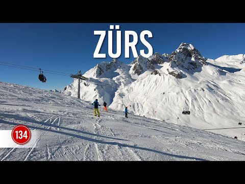 Skiing red piste 134 'Balmen' in Zürs St Anton Ski Arlberg.