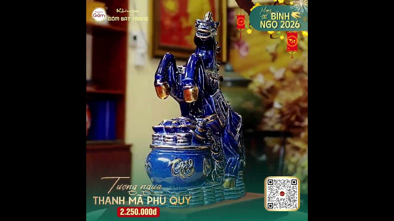 Tượng Ngựa Thanh Mã Phú Quý Vẽ Vàng