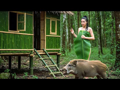 48 Hours of Rainforest Shelter Building – Bamboo House, Survival Skills & Wild Boar Traps