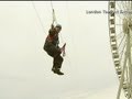 Boris Johnson gets stuck on a zip wire in Londons.