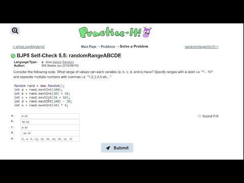 Java Practice It 5 5 Randomrangeabcde Random Basics