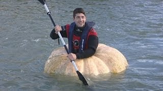 Giant pumpkin boat: Man breaks two world records in pumpkin boat