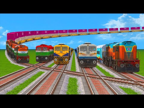 5 TRAINS CROSSING ON CROSSROAD CRISS-CROSS  RAILROAD FLYING TRACK #56 | BeamNG.Drive Train Simulator