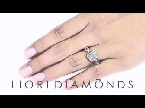 ER - 0371 - 2.12 Carat F-SI1 Cushion Cut Diamond Engagement Ring 18k Pave Halo Vintage Style