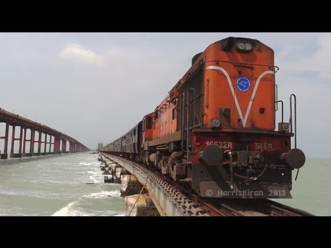 Train over the Sea ! Rameswaram Express on Pamban Bridge Video