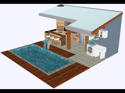 Projeto Área gourmet com piscina! Arquitetônico e Animação 3d