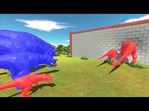 Different Size Blue T-REX vs Red T-REX Dinosaur Clash Block Race -Animal Revolt Battle Simulator