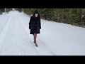 Black Stockings In Snow Walk Barefoot In Snow Nylon Sexy Feet In Snow Snow Pantyhose 174