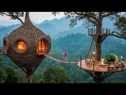 Building Bamboo Shelter On GIANT Tall Tree | 120 Days Build House Skill Life Real Survival In Wild