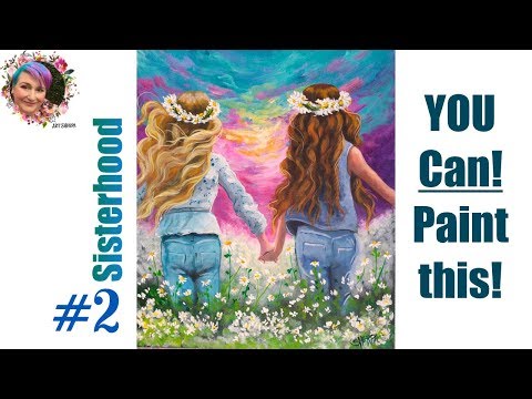 #2 Sisters in Daisys step by step Painting in acrylic Live Streaming | TheArtSherpa