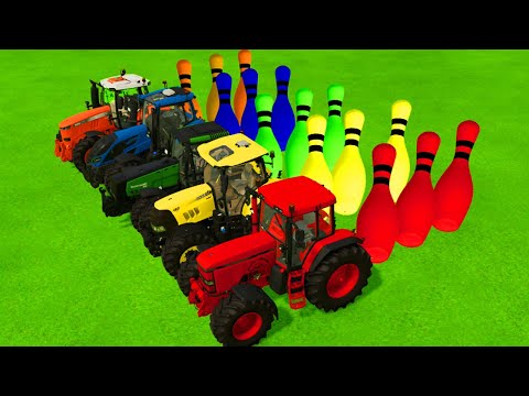 TRANSPORTING COLORED SUPERCARS & BOWLLING with CLAAS TRACTORS - Farming Simulator 22