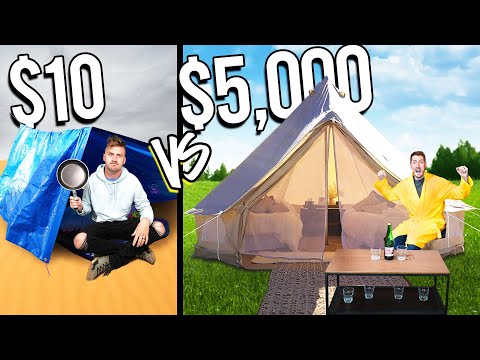 $10 vs $5,000 Homemade Shelters! *OVERNIGHT SURVIVAL*