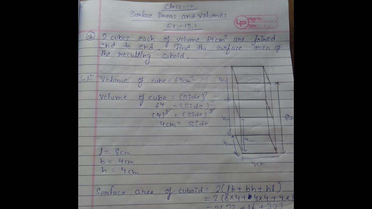 Watch video 2 cubes each of volume 64cm³ are joined end to end. Find the surface area of the resulting cuboid. Now 2 cubes each of volume 64cm³ are joined end to end. Find the surface area of the resulting cuboid.