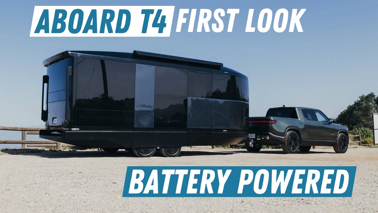 Aboard T4 electric travel trailer clamshell open at launch event