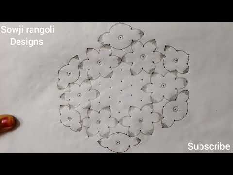Beautiful flowers rangoli design with 13*7 dots//chukkalamuggulu//Sowji rangoli designs